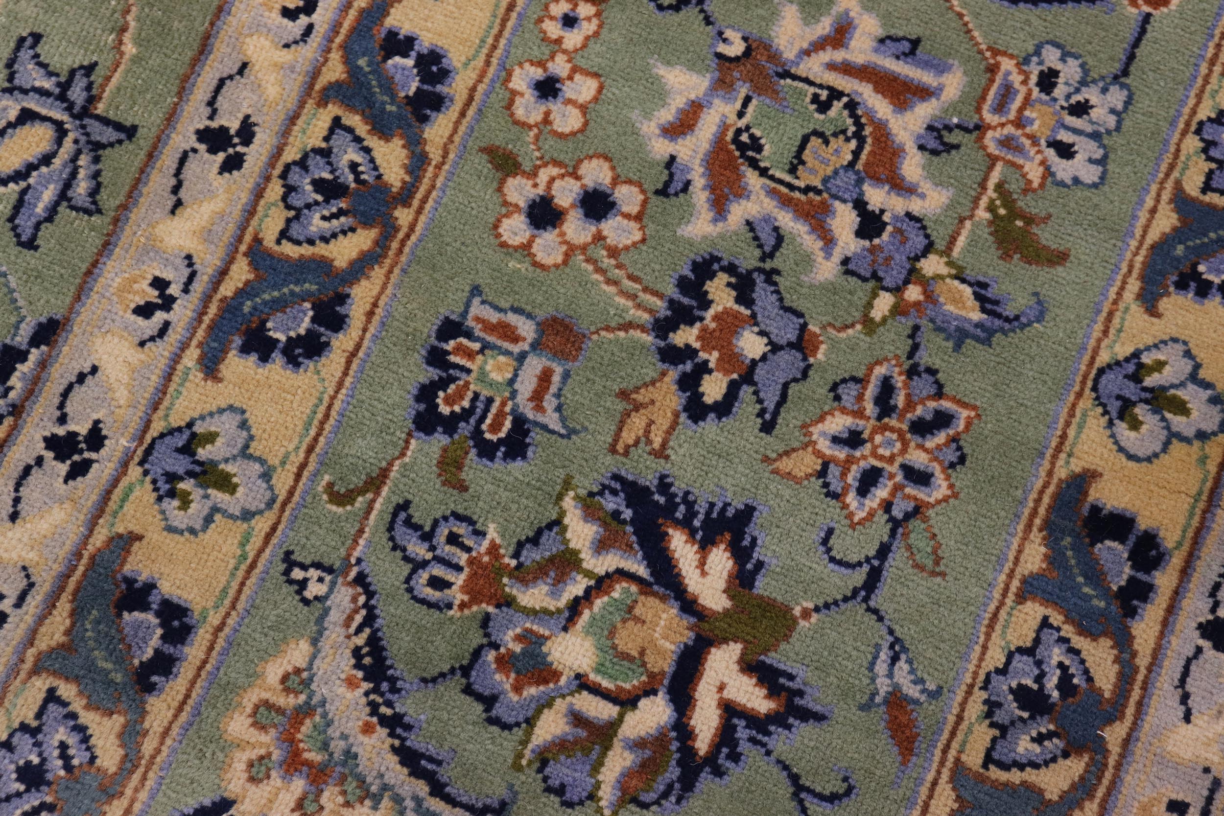 handmade Vintage Kashan Green Blue Hand Knotted RECTANGLE 100% WOOL area rug 10' x 13'