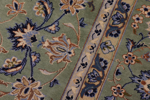 handmade Vintage Kashan Green Blue Hand Knotted RECTANGLE 100% WOOL area rug 10' x 13'