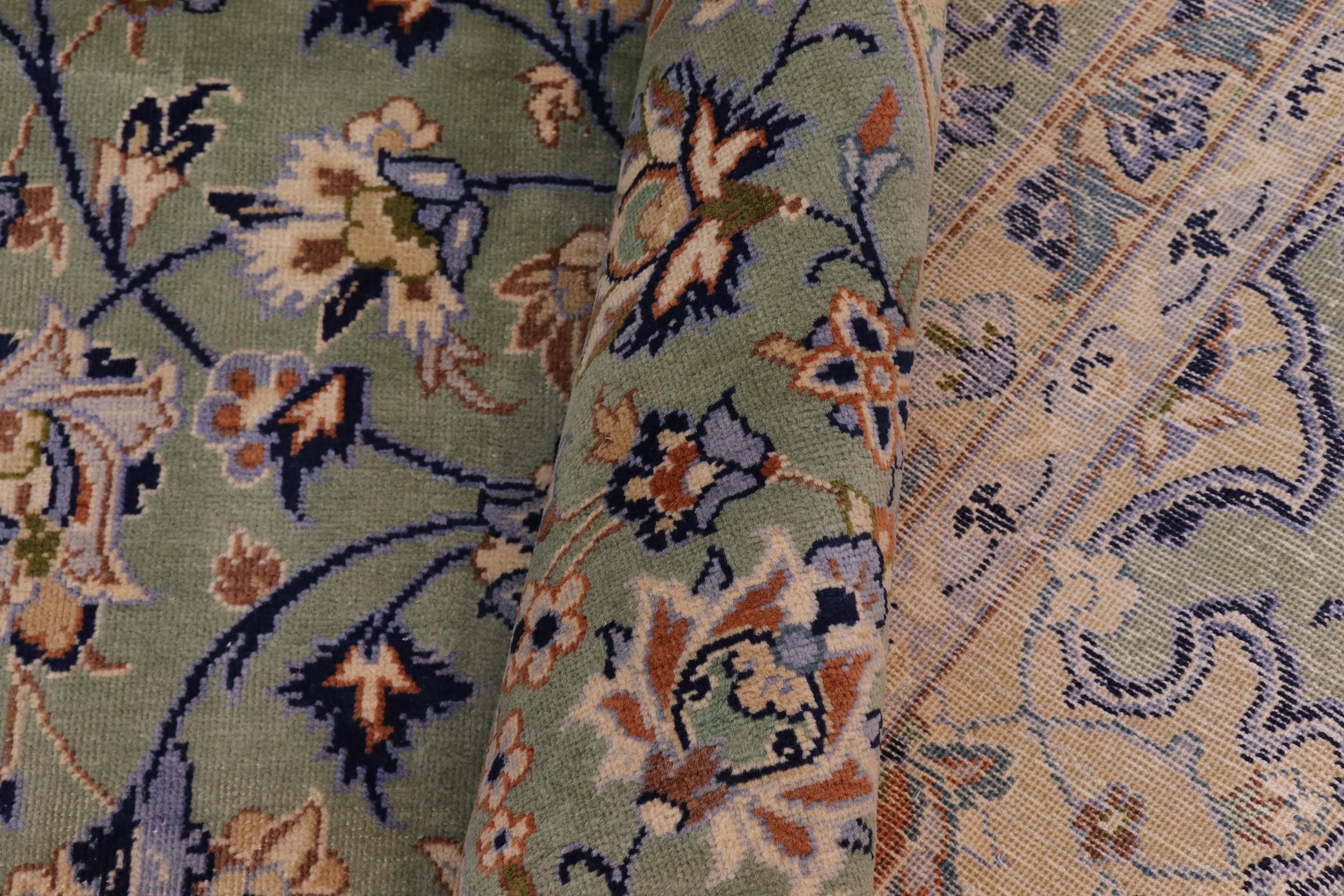 handmade Vintage Kashan Green Blue Hand Knotted RECTANGLE 100% WOOL area rug 10' x 13'