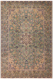 Distressed Antique Kashan Lindsay Green/Blue Wool Rug - 10'0'' x 13'5''