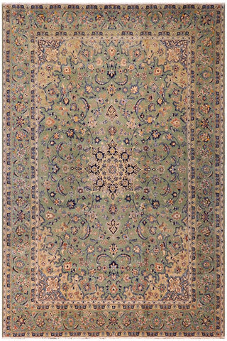 Traditional handmade Persian vintage distressed Green Blue Hand Knotted RECTANGLE 100% WOOL area rug 10X13