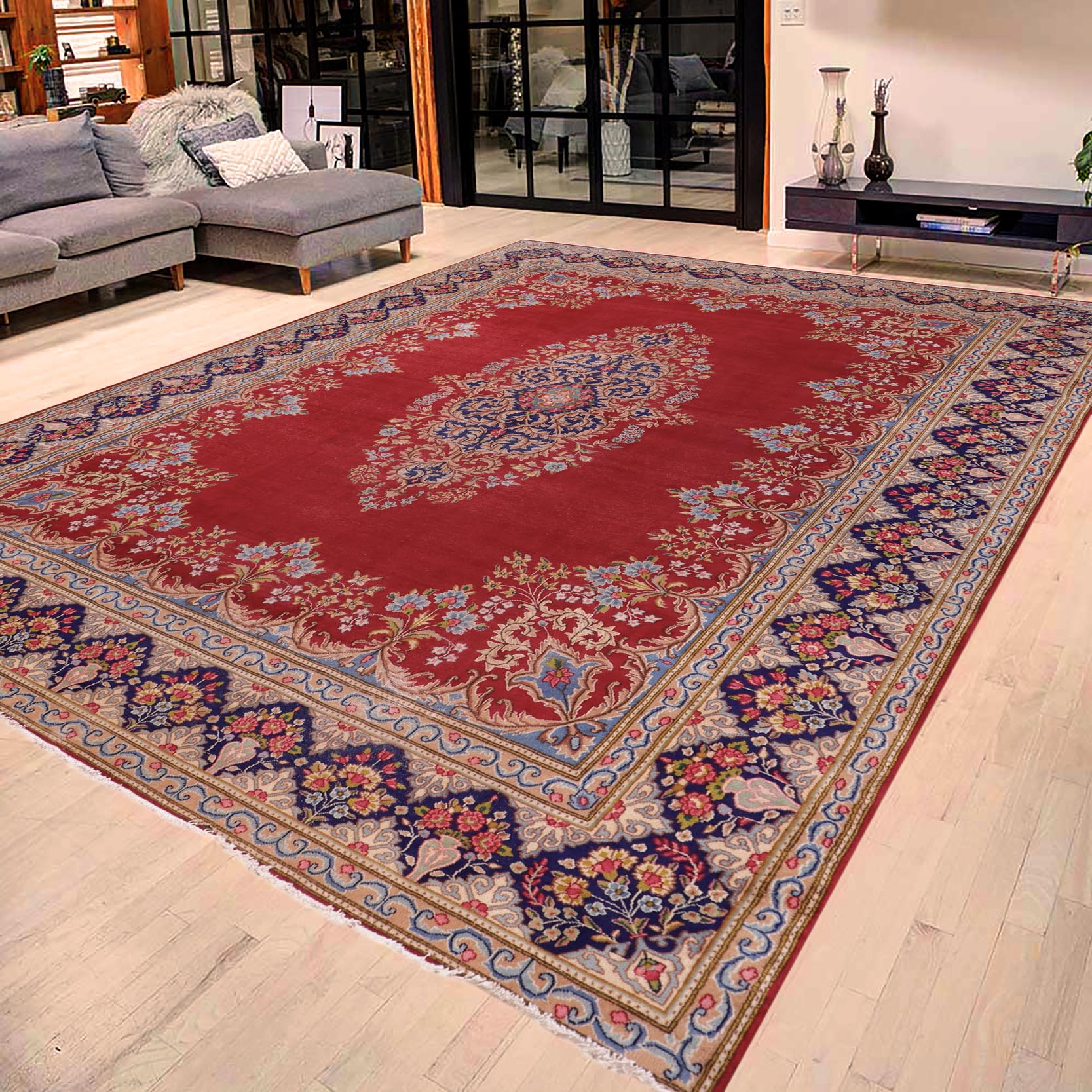 handmade Vintage Kashan Pink Blue Hand Knotted RECTANGLE 100% WOOL area rug 10' x 12'