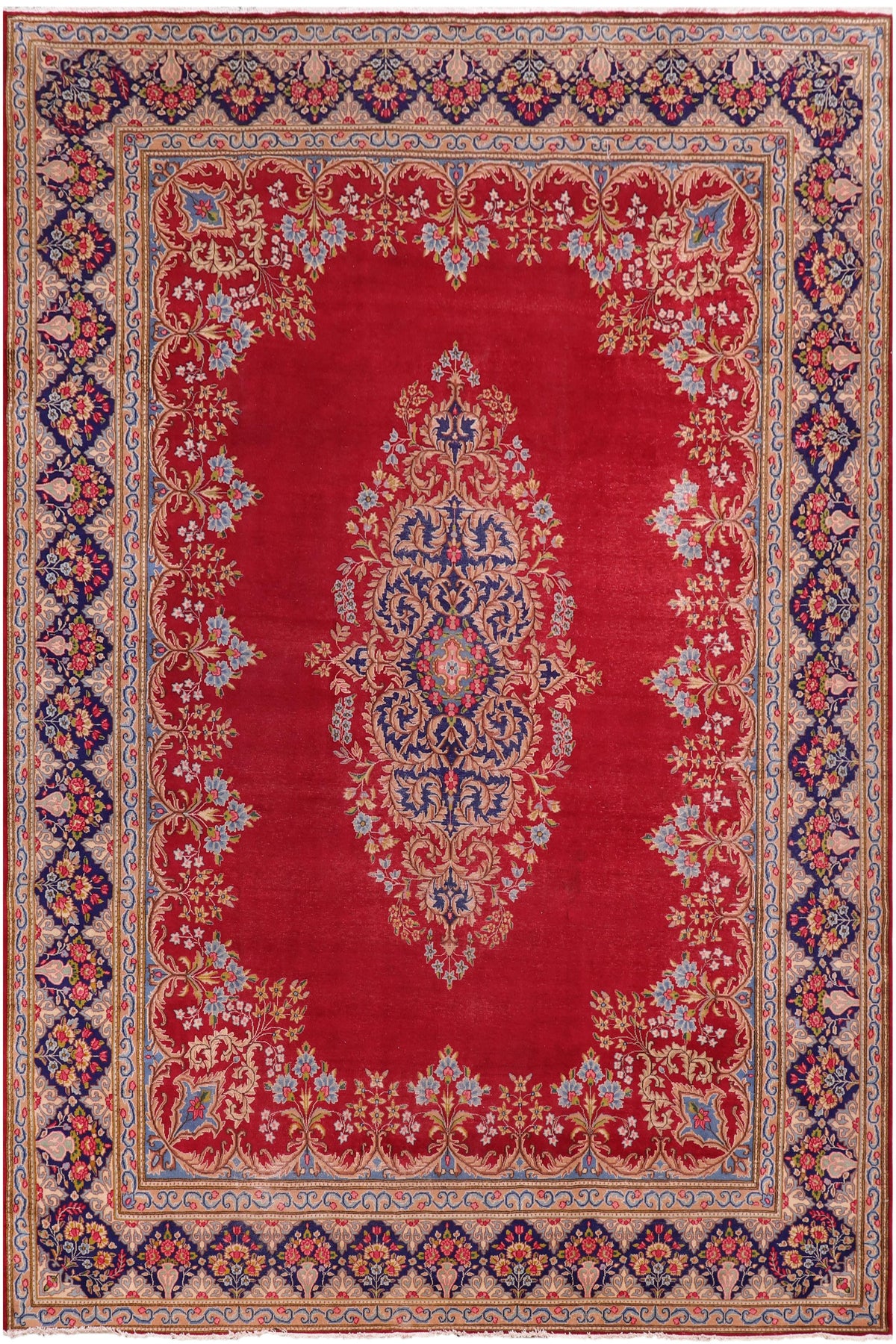 Vintage Antique Kashan Allison Pink/Blue Wool Rug - 9'10''X12'5''