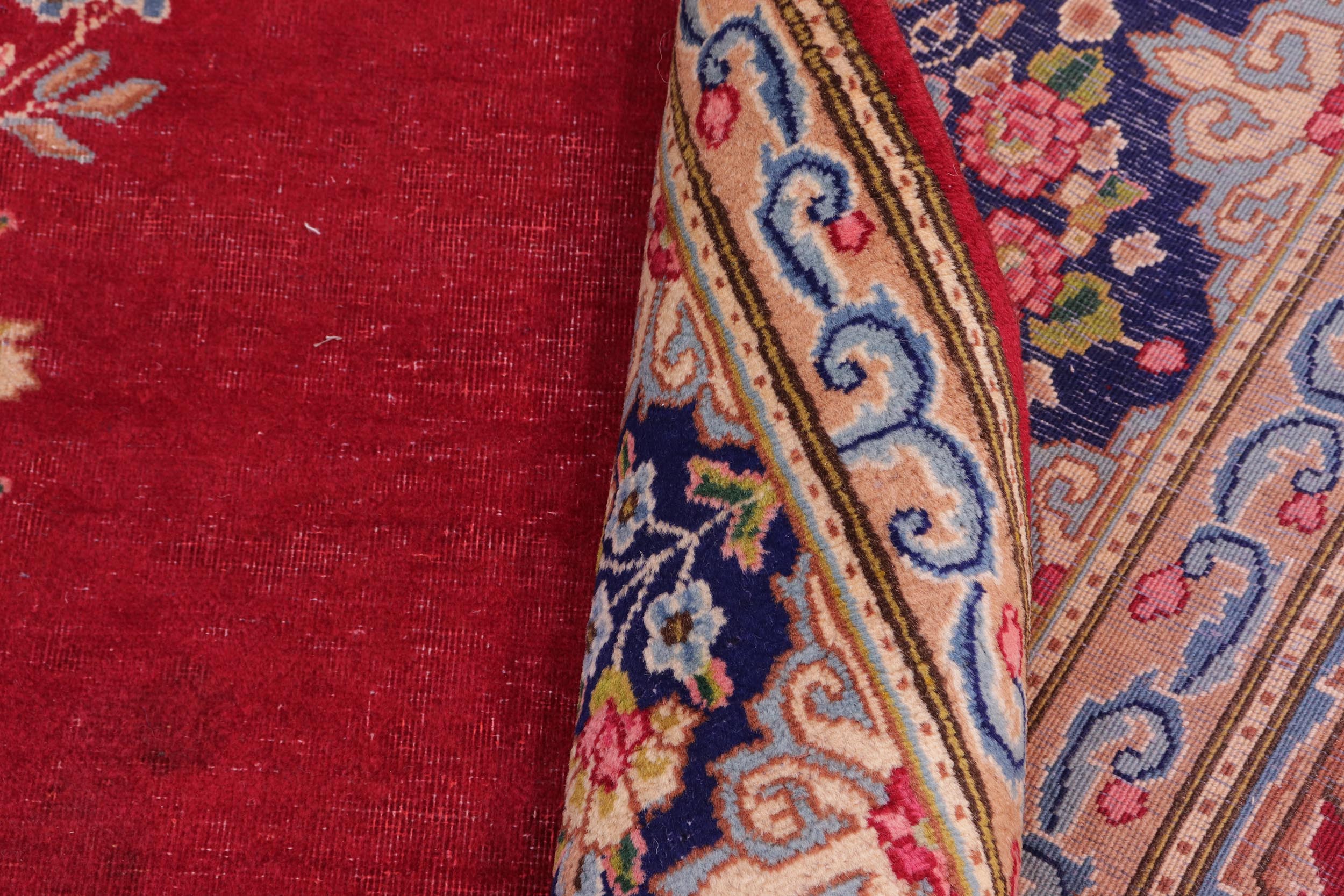 handmade Vintage Kashan Pink Blue Hand Knotted RECTANGLE 100% WOOL area rug 10' x 12'