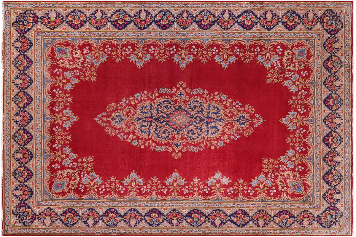 handmade Vintage Kashan Pink Blue Hand Knotted RECTANGLE 100% WOOL area rug 10' x 12'