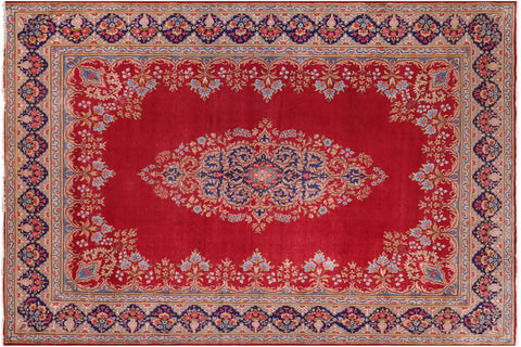 handmade Vintage Kashan Pink Blue Hand Knotted RECTANGLE 100% WOOL area rug 10' x 12'