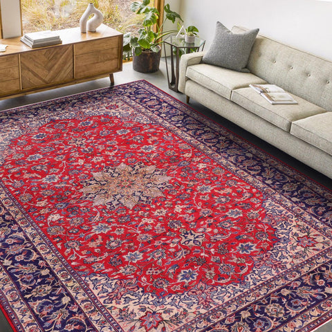 handmade Vintage Kashan Red Blue Hand Knotted RECTANGLE 100% WOOL area rug 10' x 16'