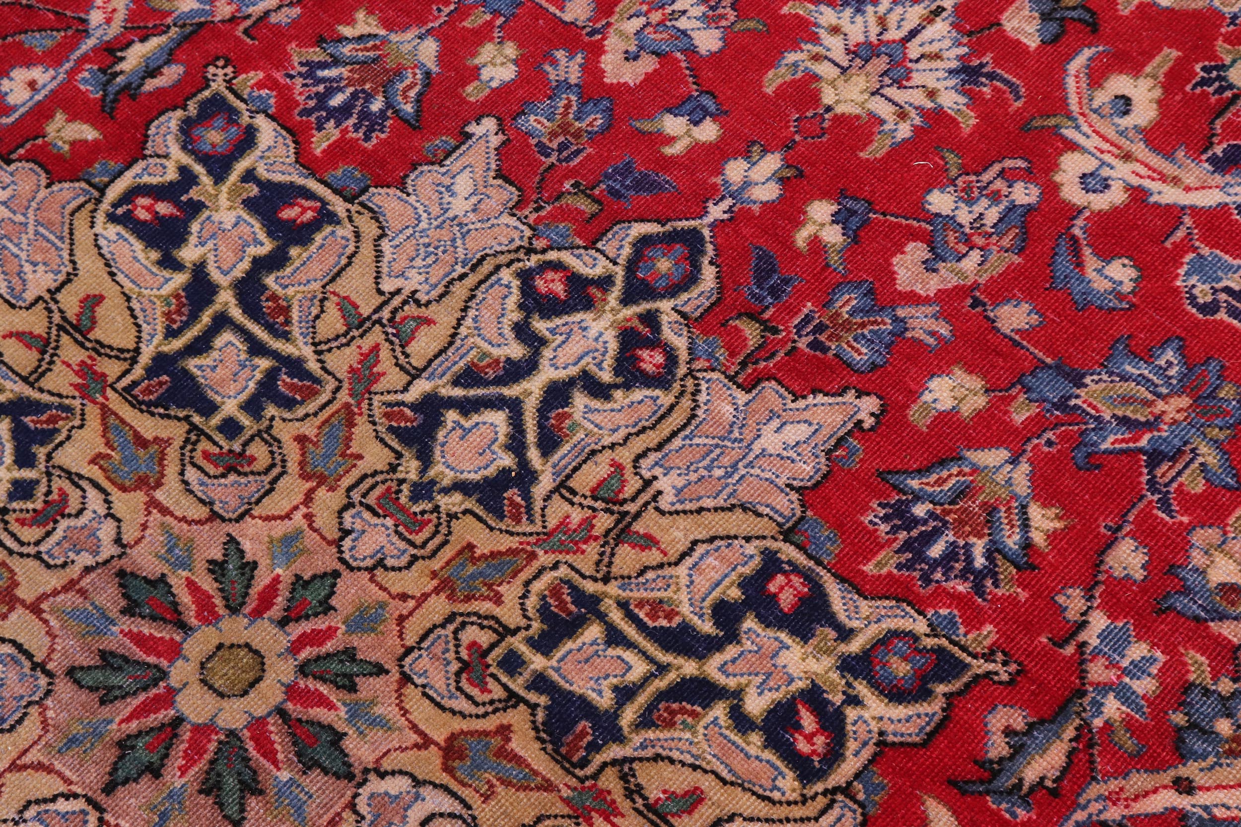 handmade Vintage Kashan Red Blue Hand Knotted RECTANGLE 100% WOOL area rug 10' x 16'