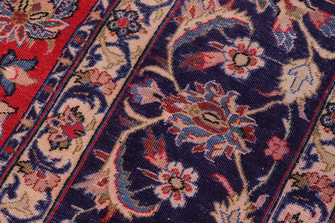 handmade Vintage Kashan Red Blue Hand Knotted RECTANGLE 100% WOOL area rug 10' x 16'