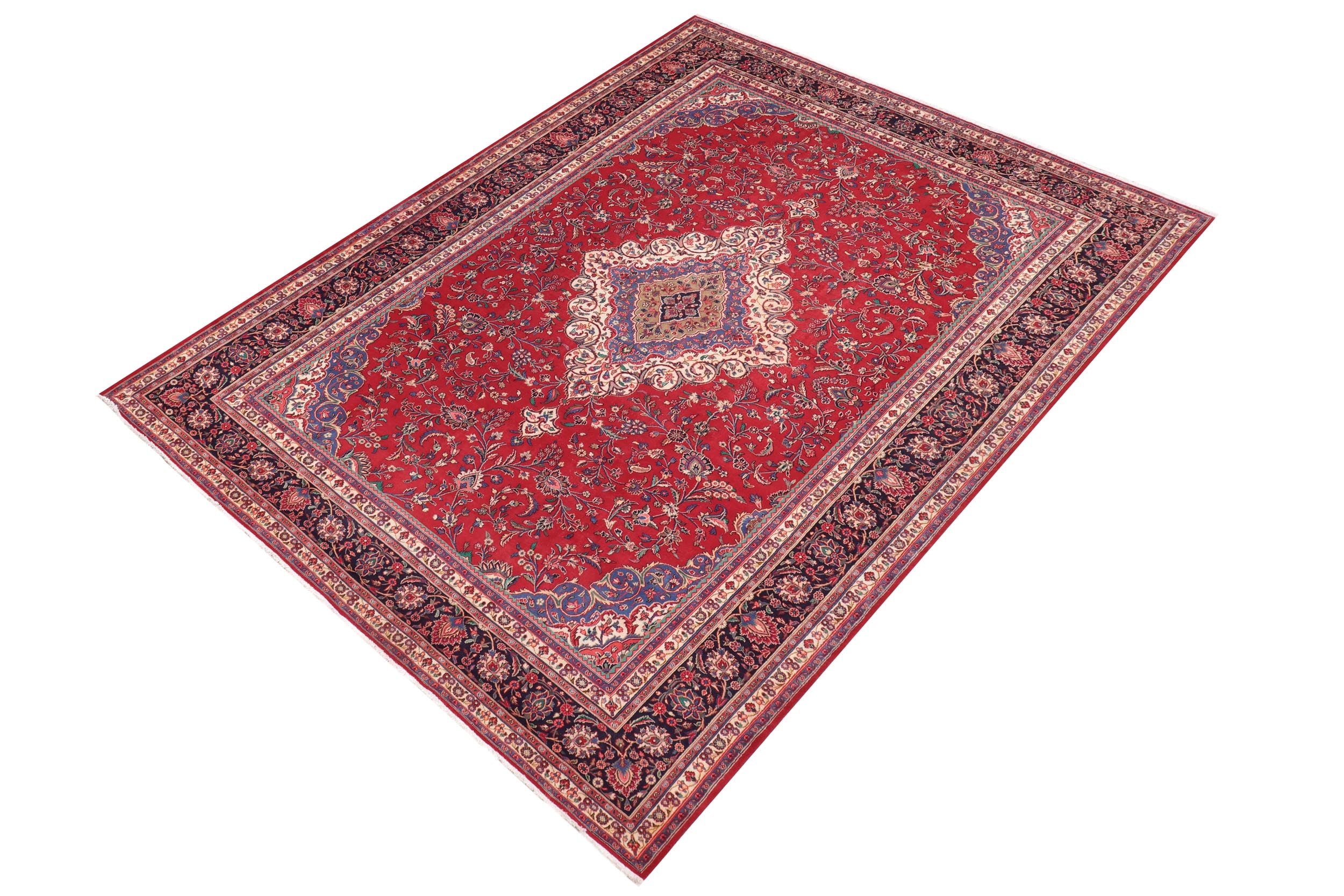 handmade Traditional Kashan Red Blue Hand Knotted RECTANGLE 100% WOOL area rug 10 x 14
