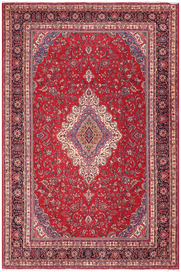 handmade Traditional Kashan Red Blue Hand Knotted RECTANGLE 100% Wool Pile area rug 10x14