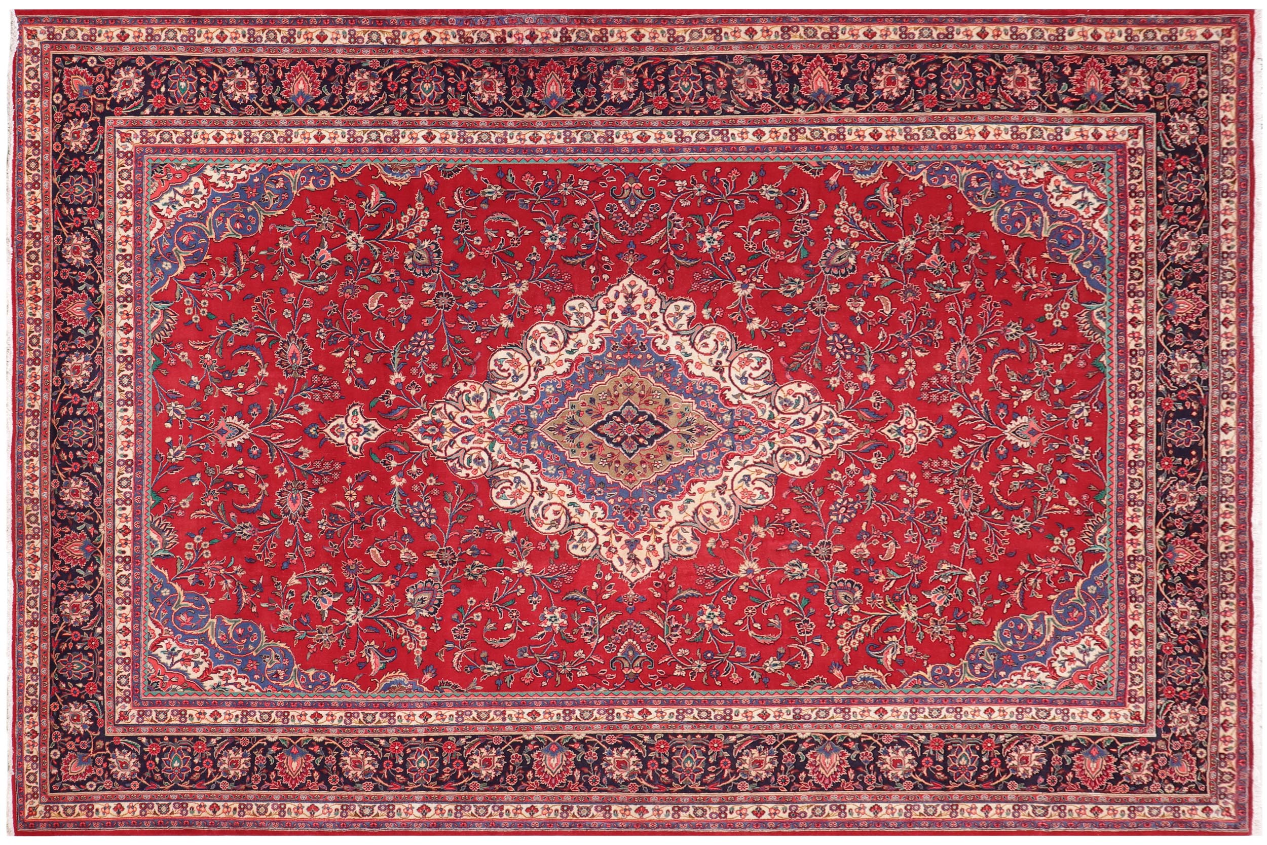 handmade Traditional Kashan Red Blue Hand Knotted RECTANGLE 100% WOOL area rug 10 x 14