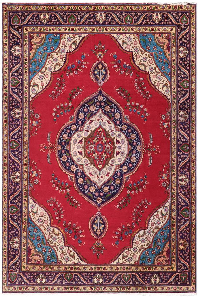 handmade Traditional Tabriz Red Blue Hand Knotted RECTANGLE 100% Wool Pile area rug 10x13