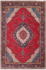 handmade Traditional Tabriz Red Blue Hand Knotted RECTANGLE 100% Wool Pile area rug 10x13