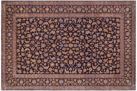handmade Traditional Kashan Blue Gold Hand Knotted RECTANGLE 100% WOOL area rug 10 x 14