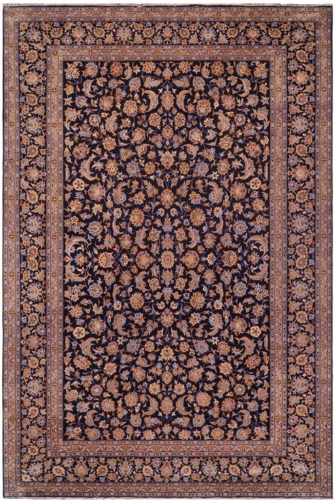 handmade Traditional Kashan Blue Gold Hand Knotted RECTANGLE 100% Wool Pile area rug 10x14