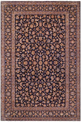 handmade Traditional Kashan Blue Gold Hand Knotted RECTANGLE 100% Wool Pile area rug 10x14