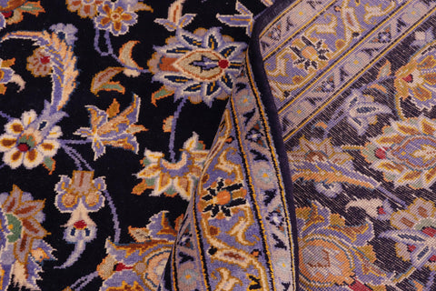 handmade Traditional Kashan Blue Gold Hand Knotted RECTANGLE 100% WOOL area rug 10 x 14
