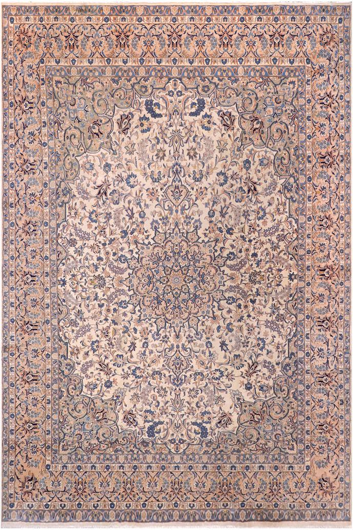 handmade Traditional Nahin Beige Peach Hand Knotted RECTANGLE 100% Wool Pile area rug 12x17