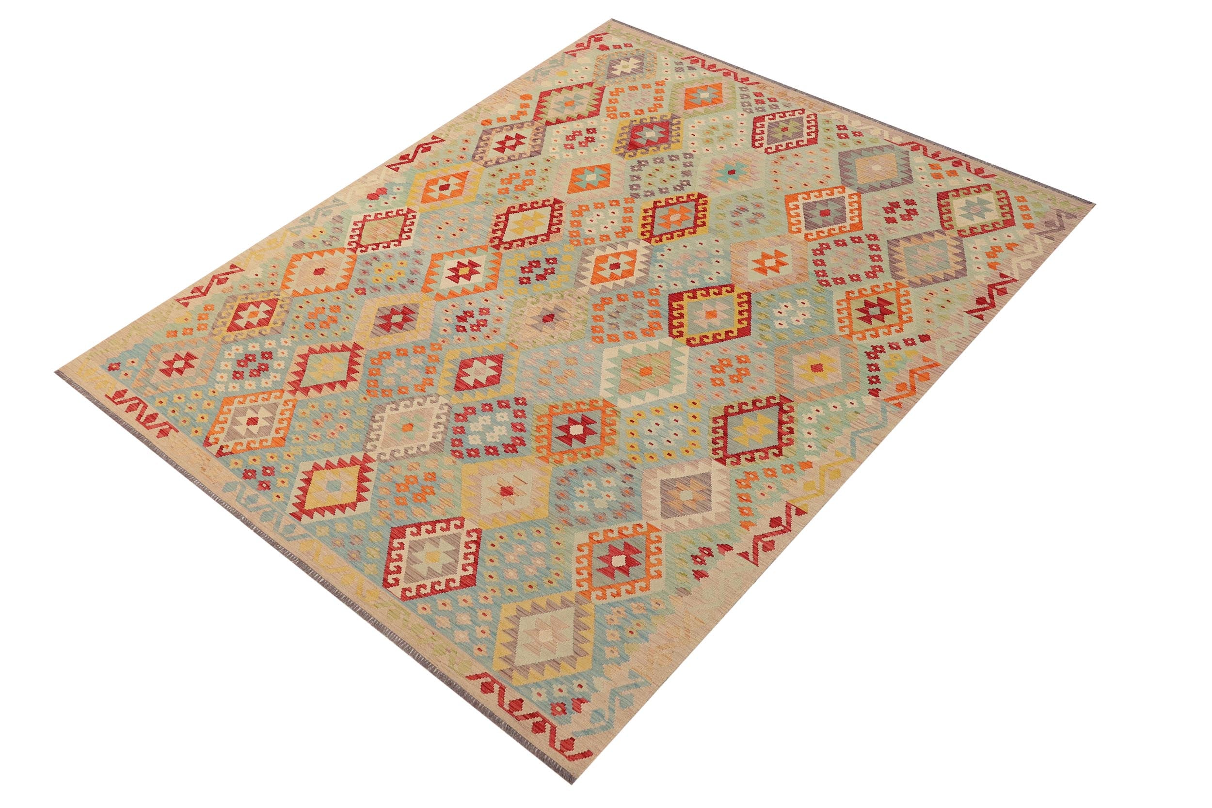 handmade Geometric Kilim Blue Purple Hand-Woven RECTANGLE 100% WOOL area rug 9 x 12