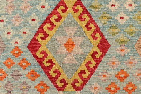 handmade Geometric Kilim Blue Purple Hand-Woven RECTANGLE 100% WOOL area rug 9 x 12