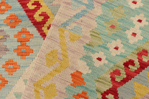 handmade Geometric Kilim Blue Purple Hand-Woven RECTANGLE 100% WOOL area rug 9 x 12