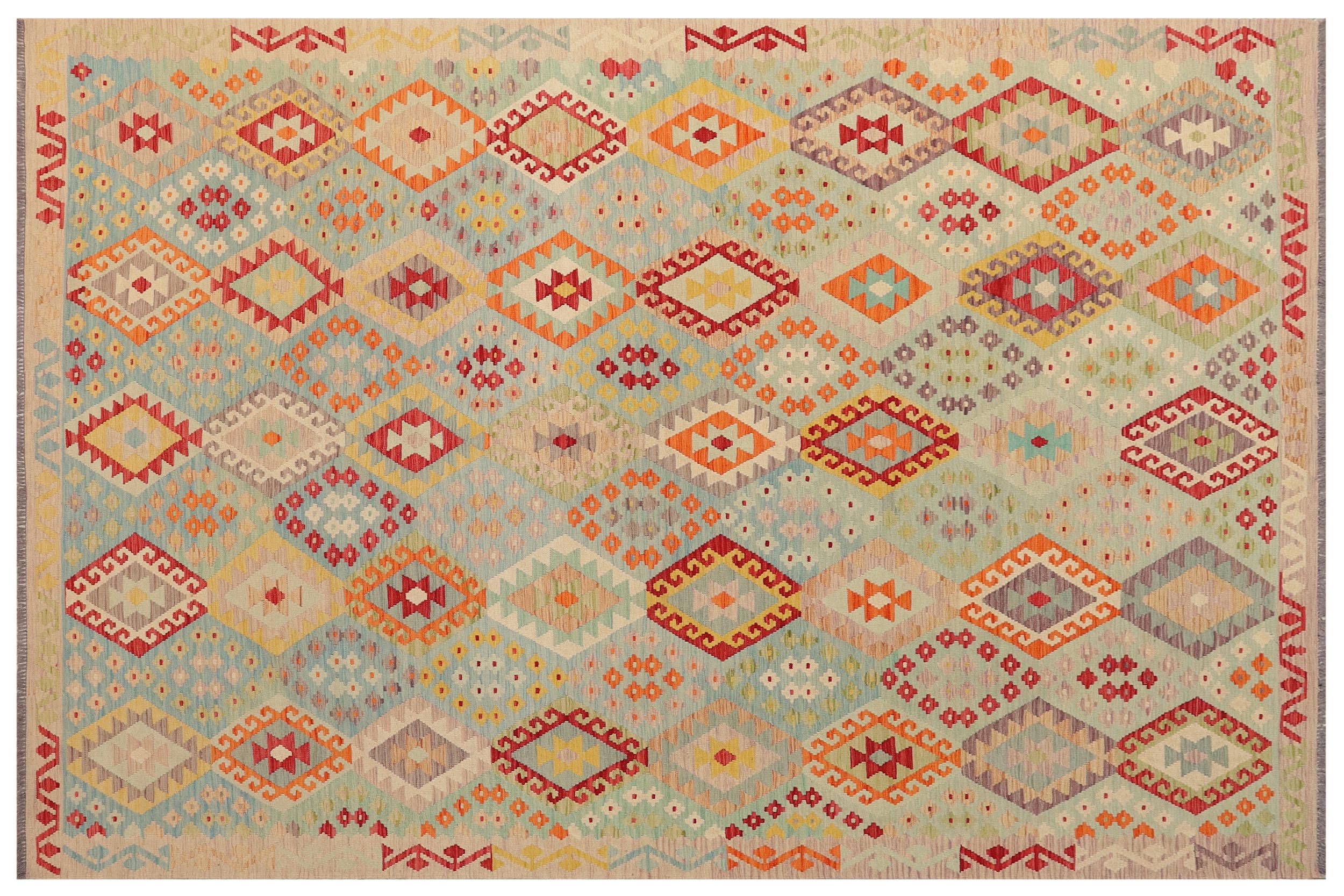handmade Geometric Kilim Blue Purple Hand-Woven RECTANGLE 100% WOOL area rug 9 x 12