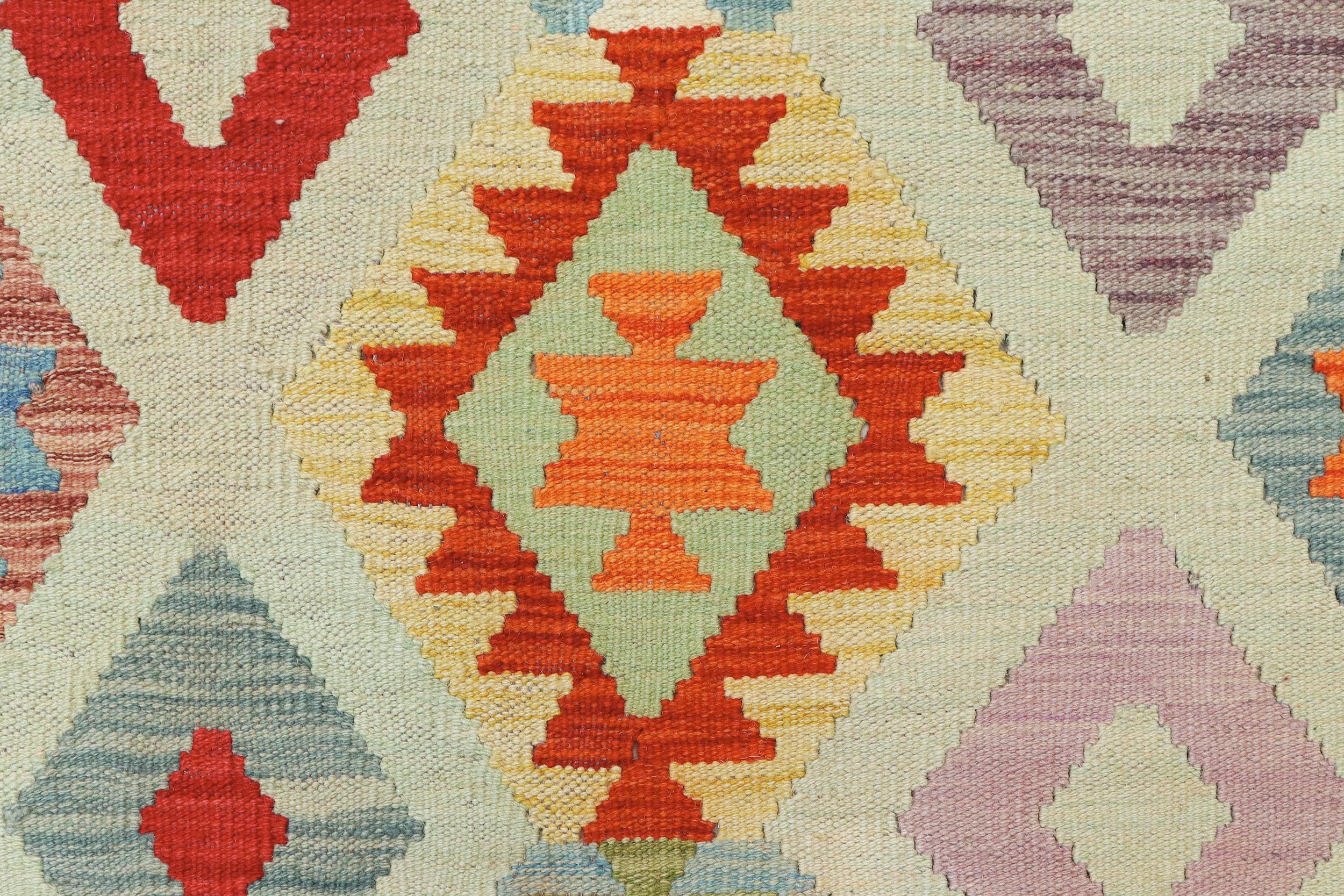 handmade Geometric Kilim Rust Blue Hand-Woven RECTANGLE 100% WOOL area rug 10 x 13