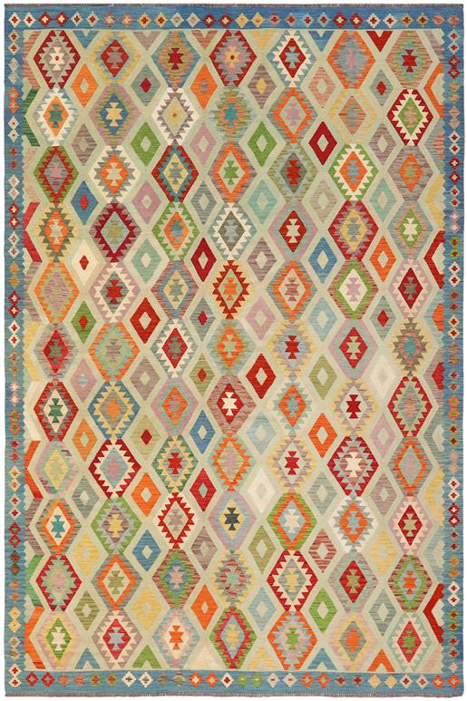 Flat Weave Kilim Antique Navaho Vintage handmade Geometric Kilim Rust Blue Hand-Woven Rectangle 100% Wool Area Rug 10x13 