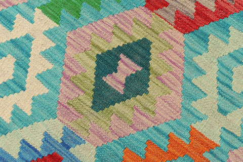 handmade Geometric Kilim Blue Red Hand-Woven RECTANGLE 100% WOOL area rug 9 x 12