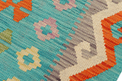 handmade Geometric Kilim Blue Red Hand-Woven RECTANGLE 100% WOOL area rug 9 x 12