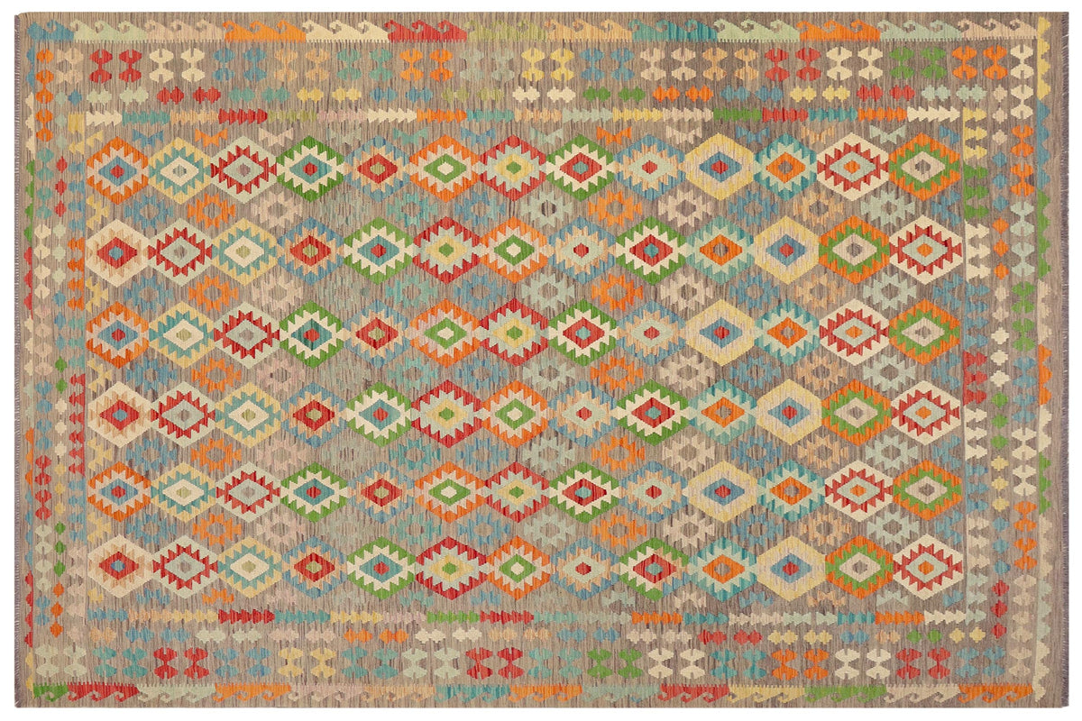 handmade Geometric Kilim Purple Red Hand-Woven RECTANGLE 100% WOOL area rug 9 x 13