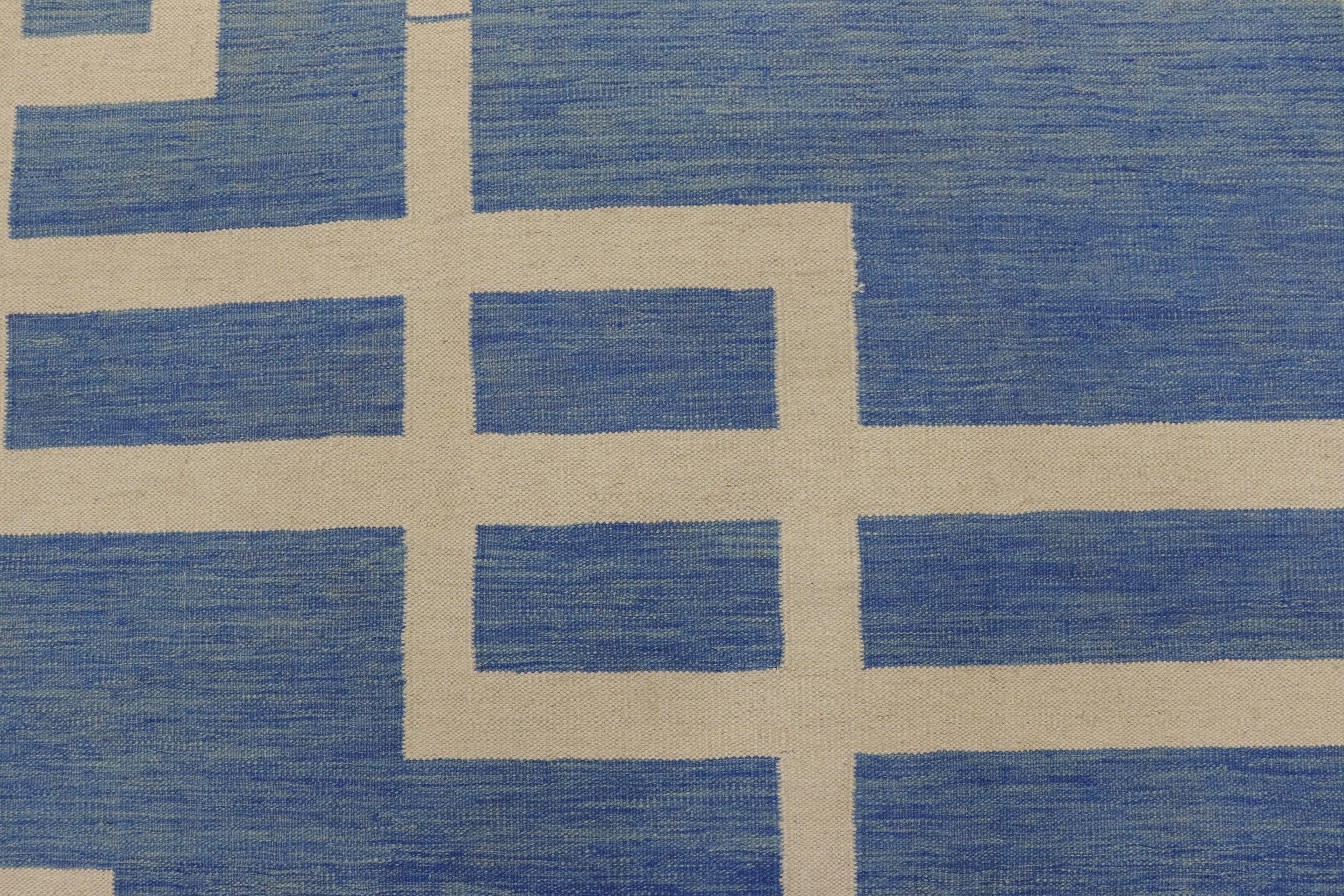handmade Modern Kilim Blue Beige Hand-Woven RECTANGLE 100% WOOL area rug 8 x 10