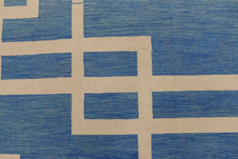 handmade Modern Kilim Blue Beige Hand-Woven RECTANGLE 100% WOOL area rug 8 x 10