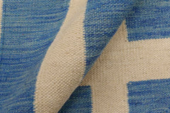 Flat Weave Kilim Antique Navaho Vintage handmade Modern Kilim Blue Beige Hand-Woven Rectangle 100% Wool Area Rug 8x10 