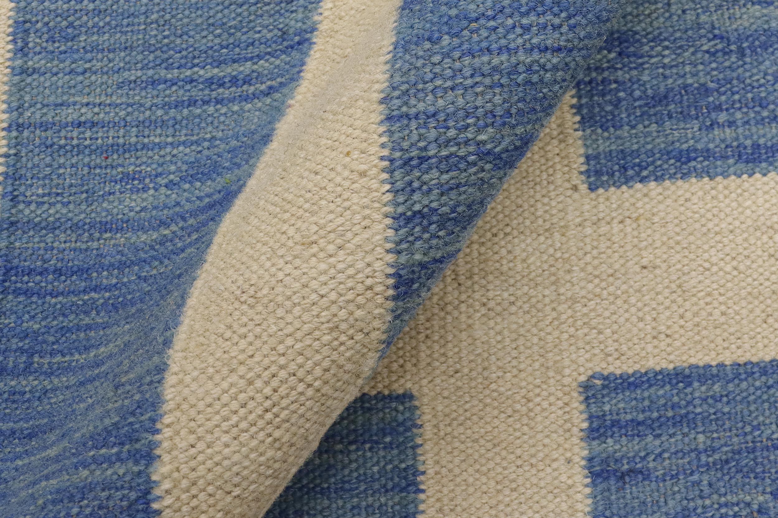 handmade Modern Kilim Blue Beige Hand-Woven RECTANGLE 100% WOOL area rug 8 x 10