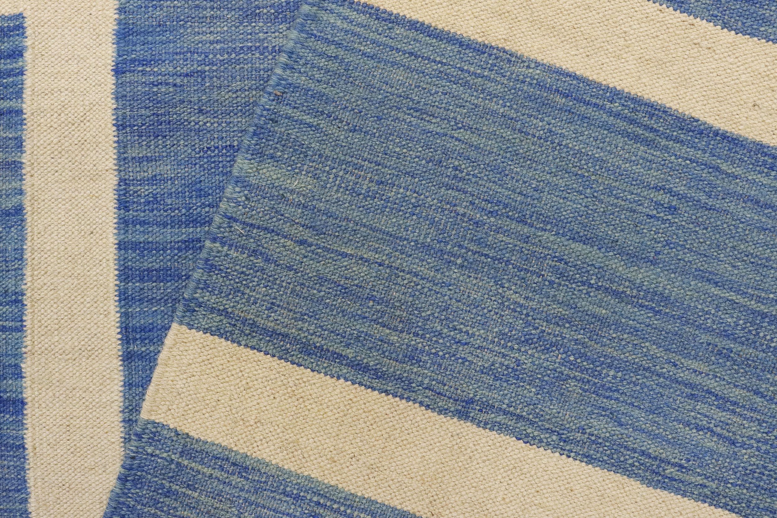 handmade Modern Kilim Blue Beige Hand-Woven RECTANGLE 100% WOOL area rug 8 x 10