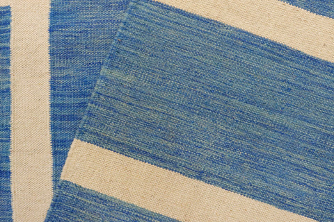 handmade Modern Kilim Blue Beige Hand-Woven RECTANGLE 100% WOOL area rug 8 x 10