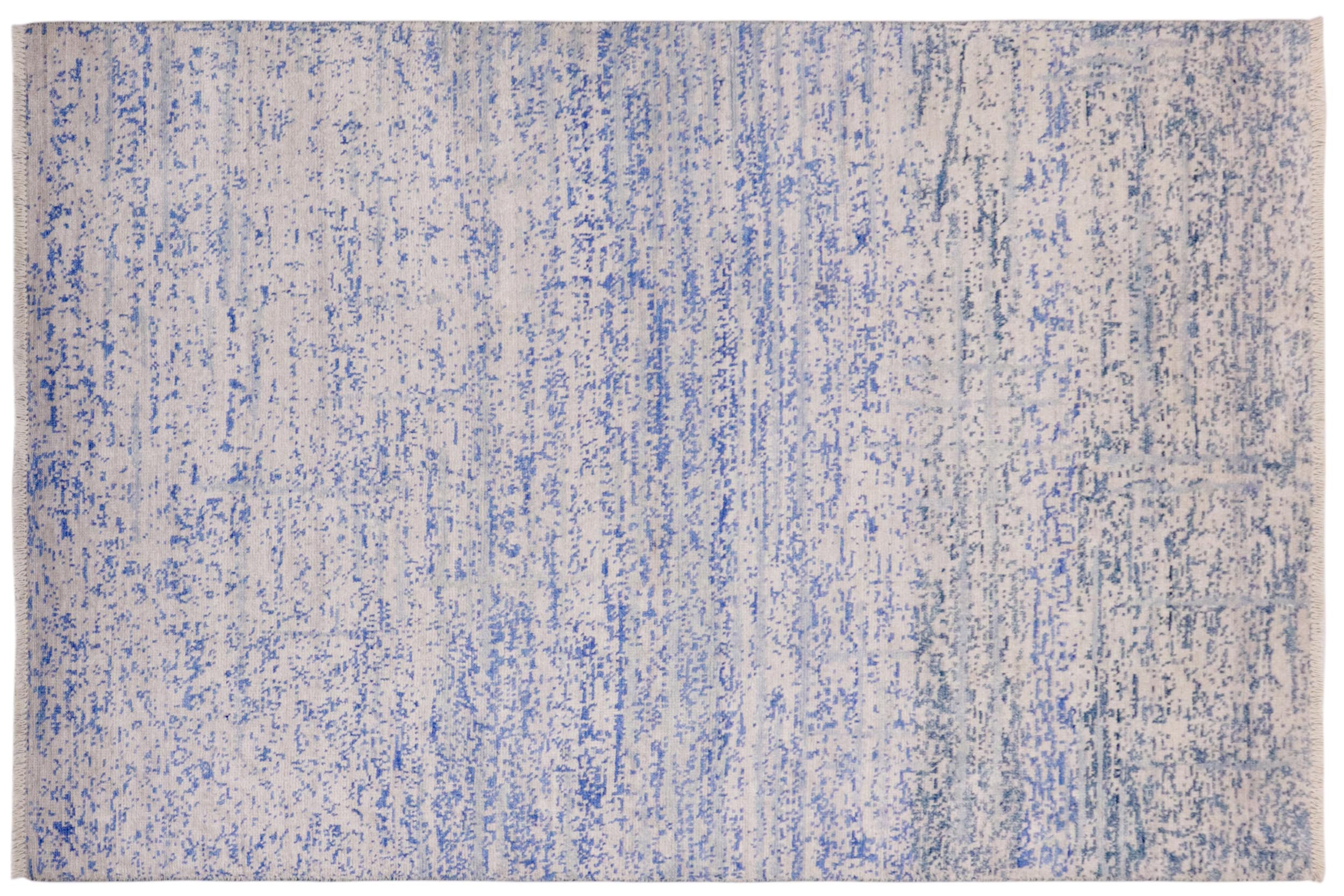 handmade Modern Modern Ivory Blue Hand Knotted RECTANGLE BAMBOO SILK area rug 5' x 8'