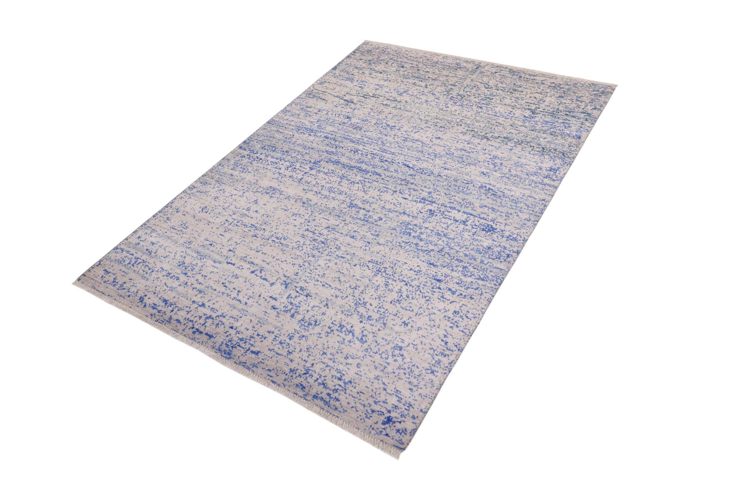 handmade Modern Modern Ivory Blue Hand Knotted RECTANGLE BAMBOO SILK area rug 5' x 8'