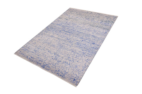 handmade Modern Modern Ivory Blue Hand Knotted RECTANGLE BAMBOO SILK area rug 5' x 8'