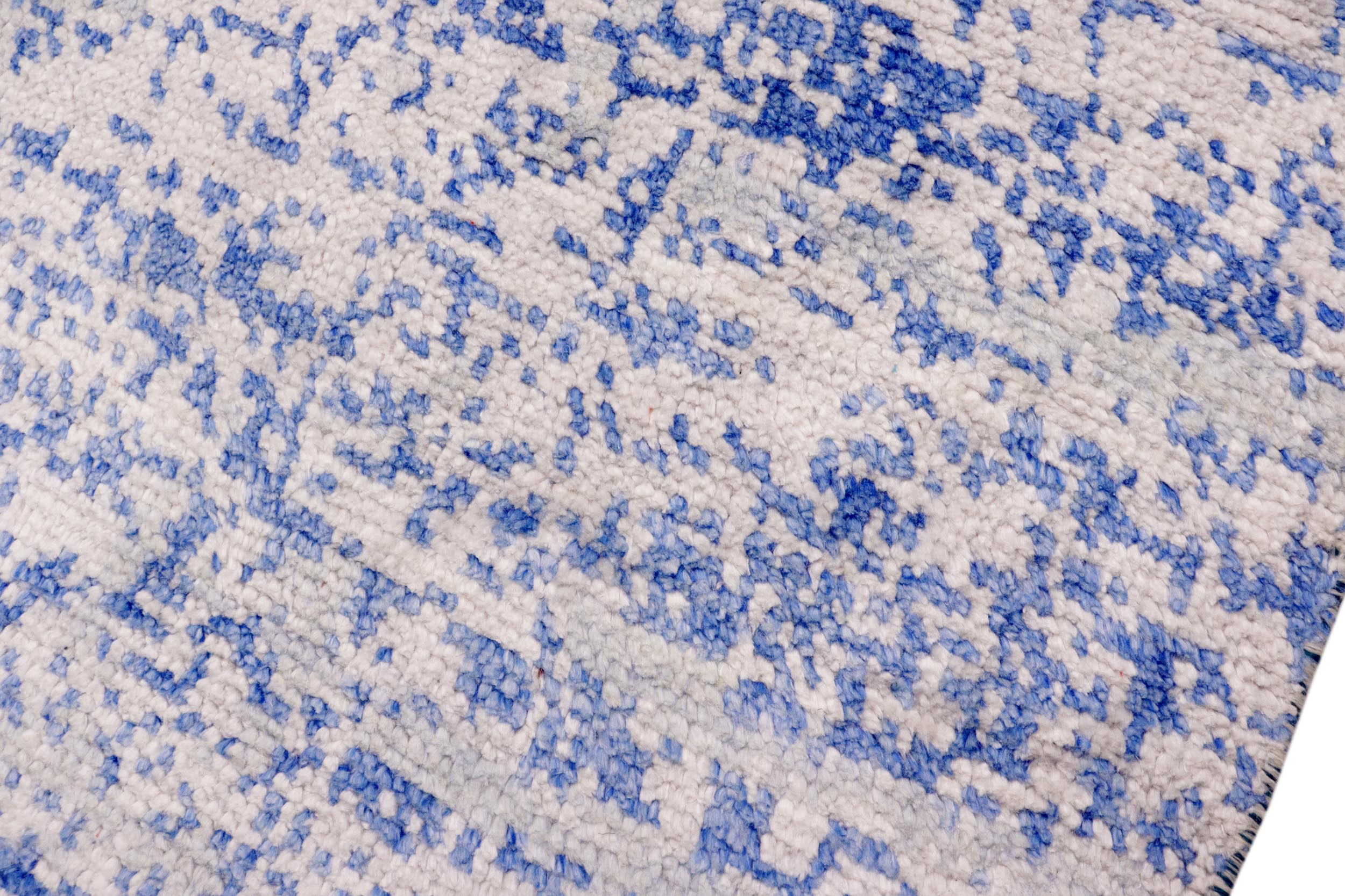 handmade Modern Modern Ivory Blue Hand Knotted RECTANGLE BAMBOO SILK area rug 5' x 8'