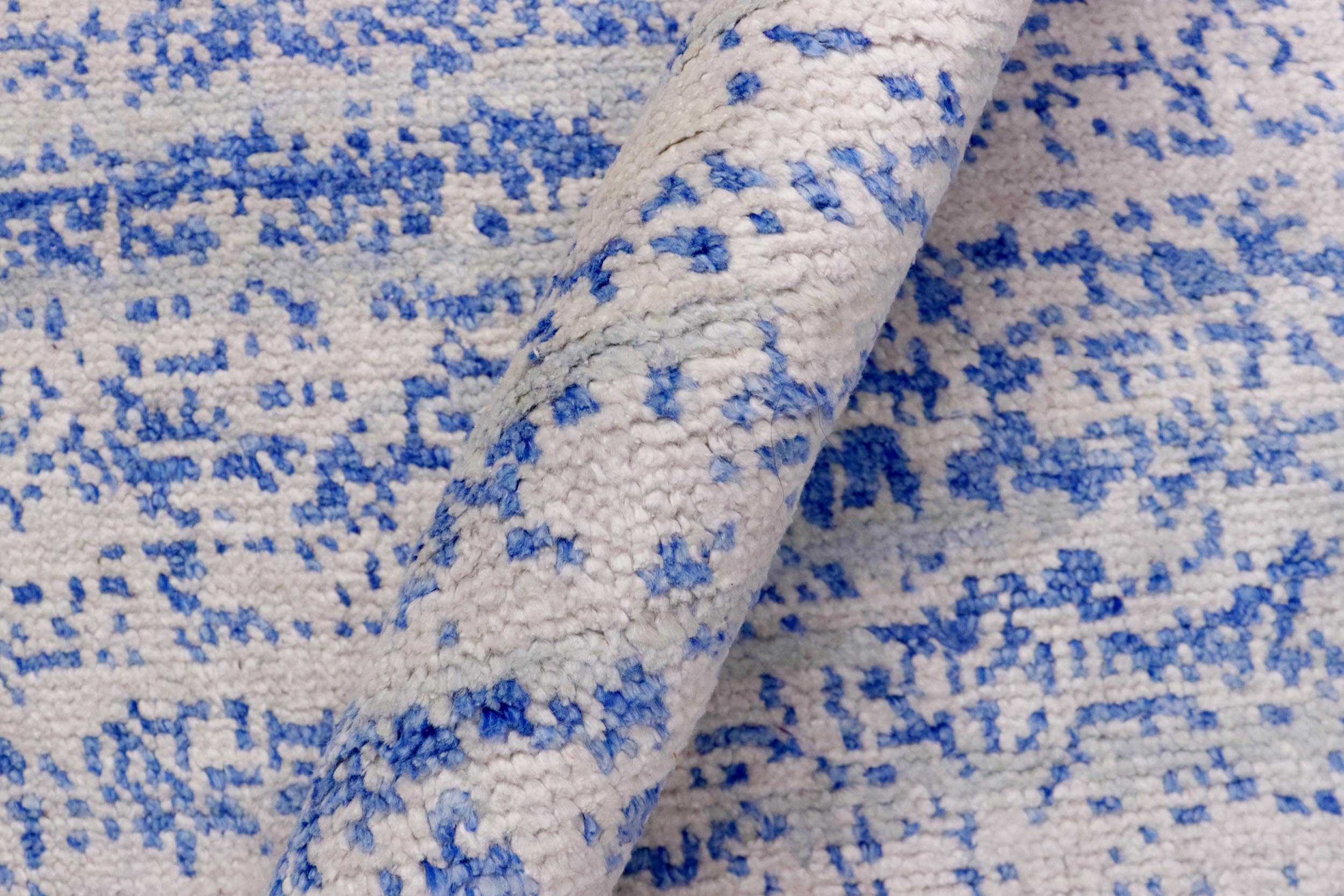 handmade Modern Modern Ivory Blue Hand Knotted RECTANGLE BAMBOO SILK area rug 5' x 8'