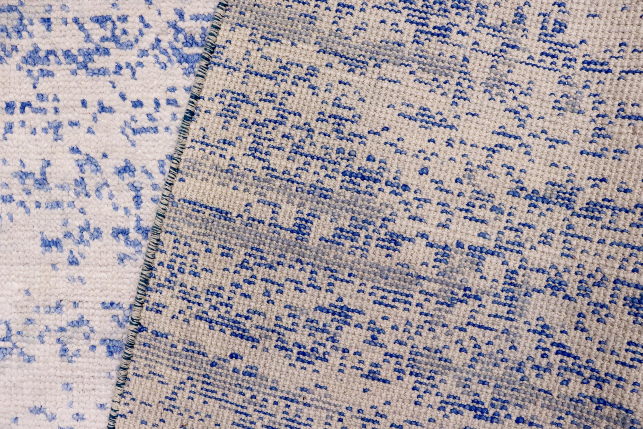 handmade Modern Modern Ivory Blue Hand Knotted RECTANGLE BAMBOO SILK area rug 5' x 8'