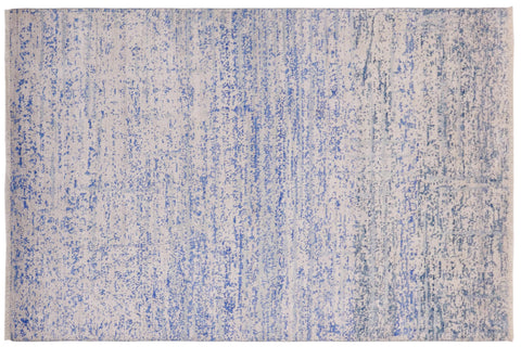 handmade Modern Modern Ivory Blue Hand Knotted RECTANGLE BAMBOO SILK area rug 5' x 8'