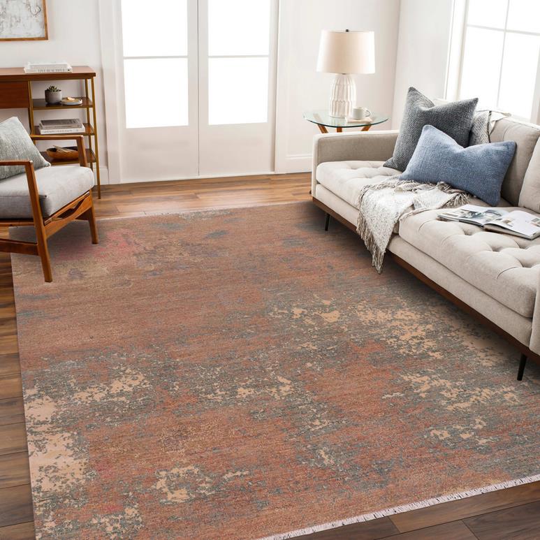 handmade Modern Modern Brown Green Hand Knotted RECTANGLE WOOL&SILK area rug 8X10