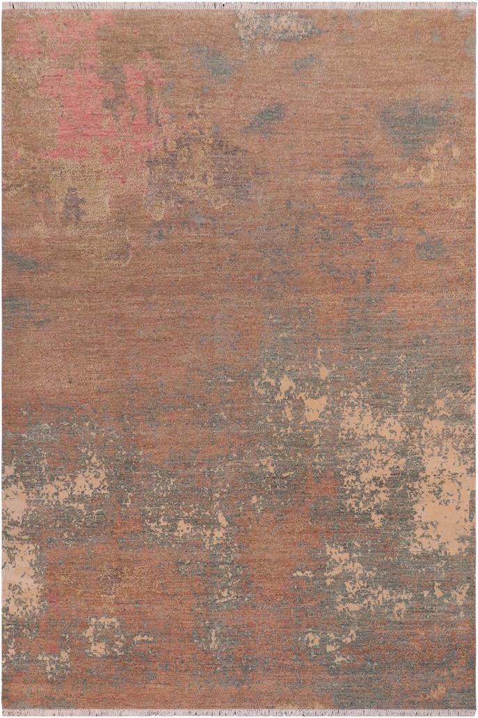 handmade Modern Modern Brown Green Hand Knotted RECTANGLE WOOL&SILK area rug 8X10