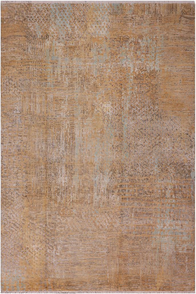 handmade Modern Modern Tan Blue Hand Knotted RECTANGLE WOOL&SILK area rug 9X12