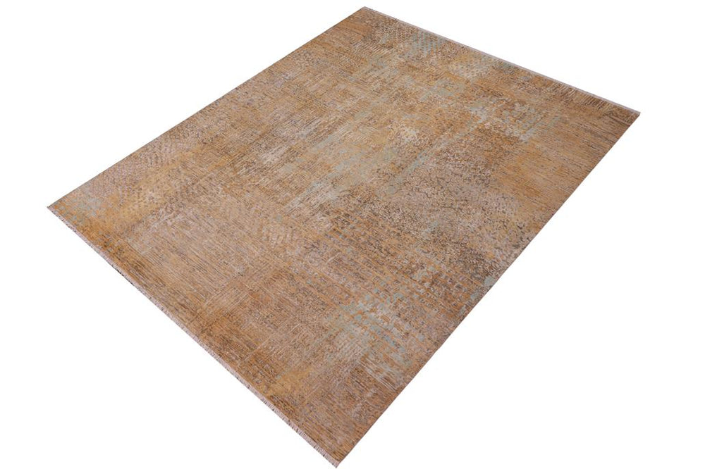 handmade Modern Modern Tan Blue Hand Knotted RECTANGLE WOOL&SILK area rug 9X12