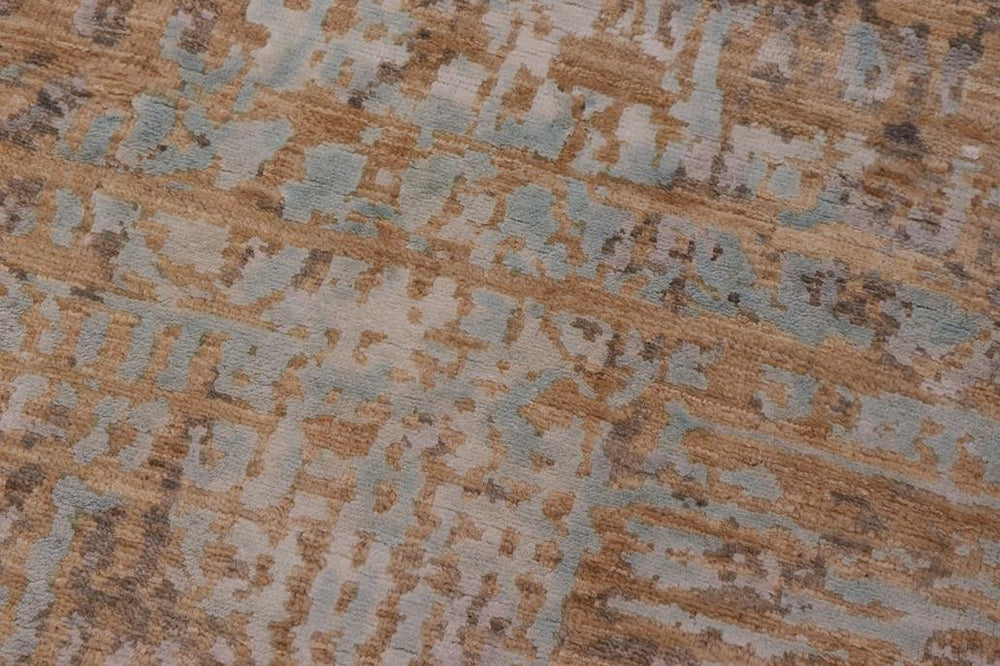 handmade Modern Modern Tan Blue Hand Knotted RECTANGLE WOOL&SILK area rug 9X12
